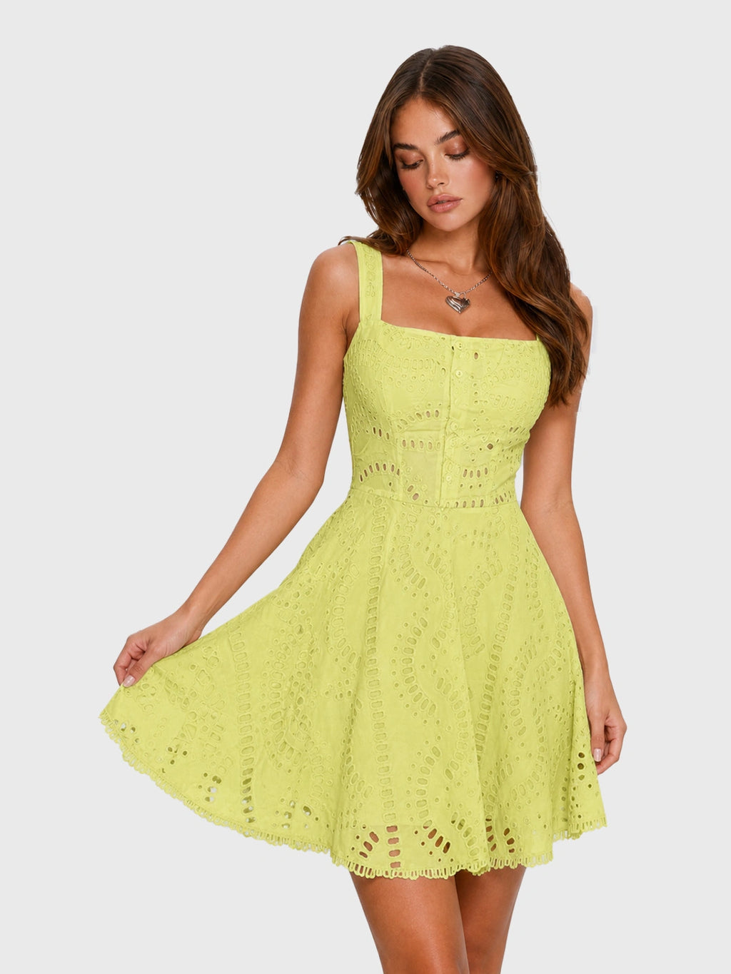 Embroidered Tassel Button-Front Mini Dress