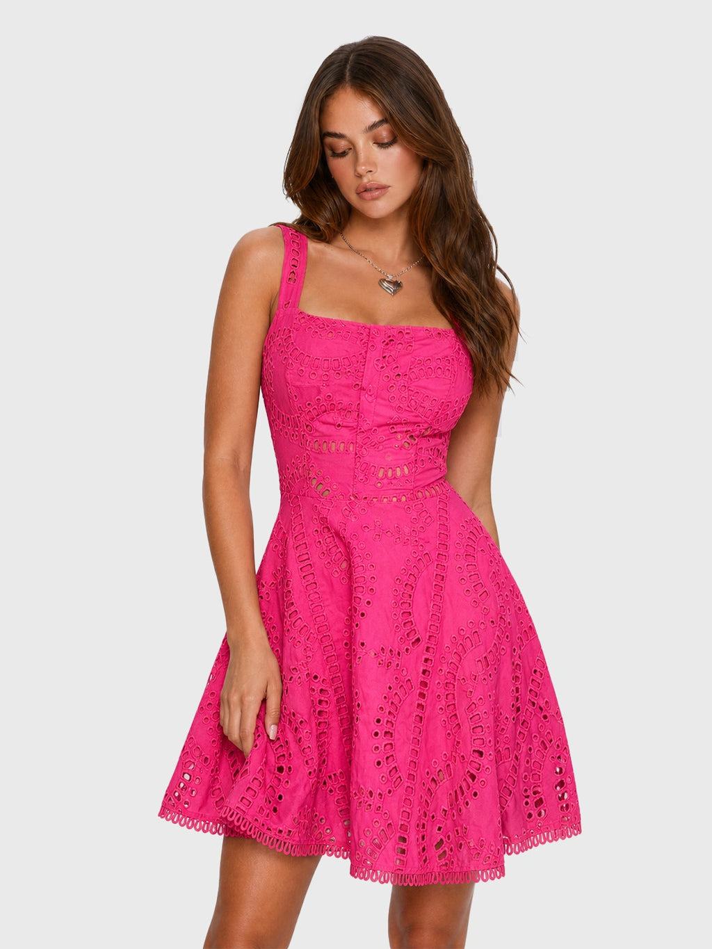 Embroidered Tassel Button-Front Mini Dress