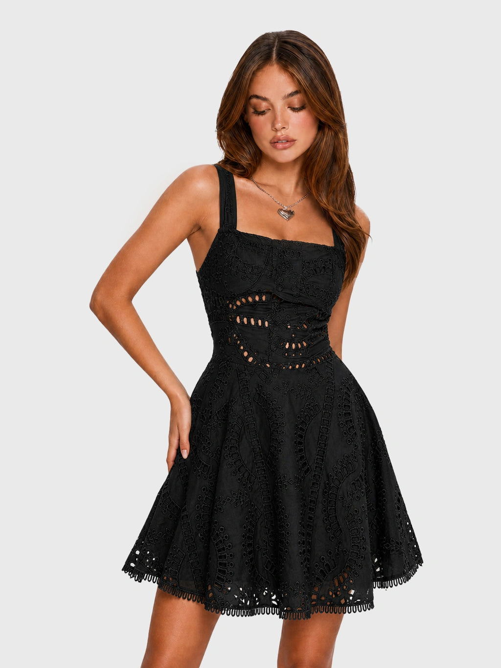 Embroidered Tassel Button-Front Mini Dress