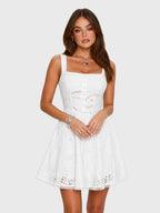 Embroidered Tassel Button-Front Mini Dress