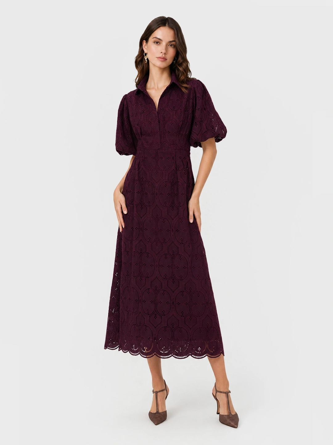 Embroidered puff sleeve long dress Secondary image