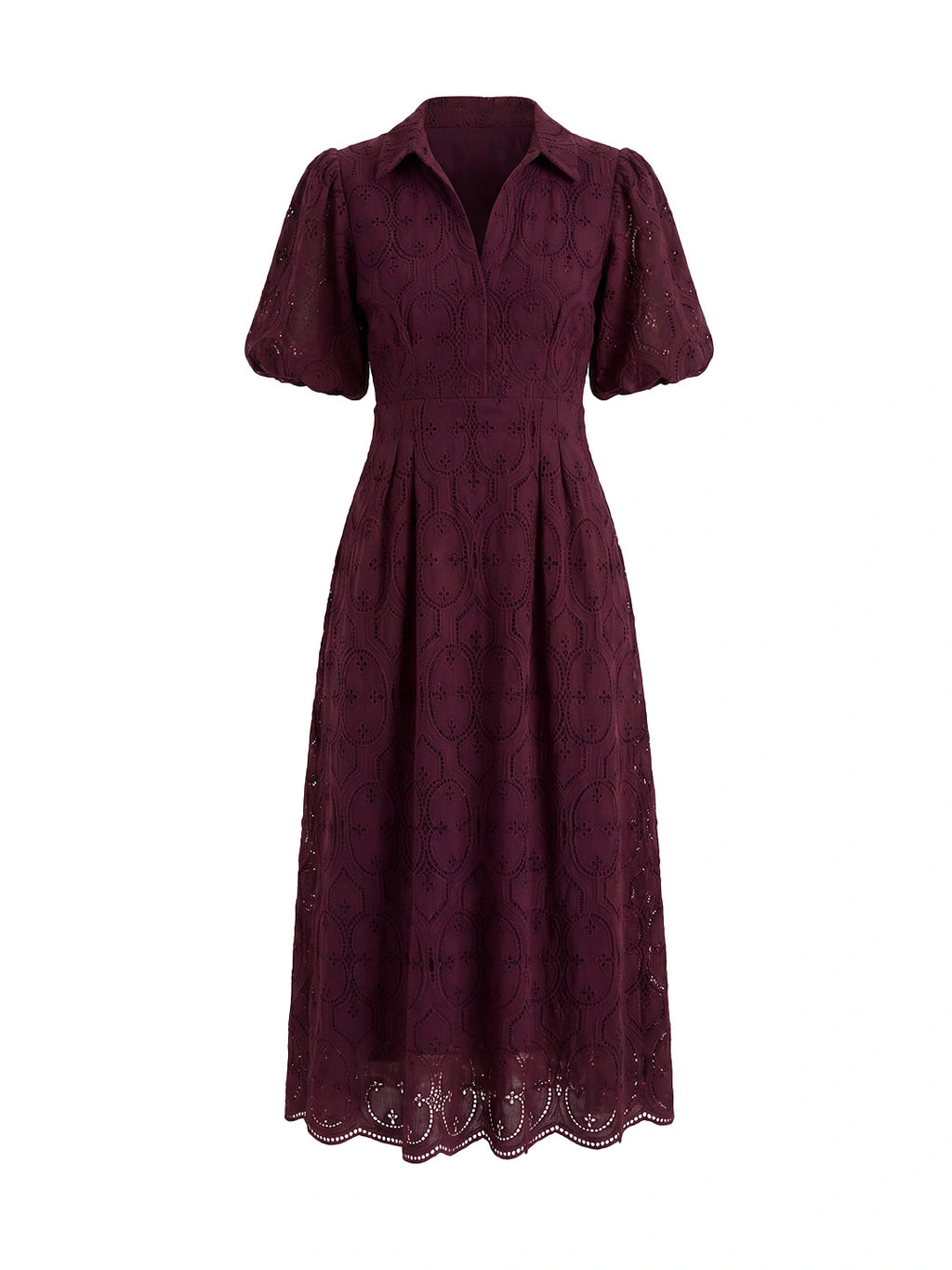Embroidered puff sleeve long dress