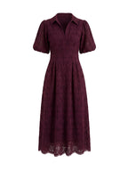 Embroidered puff sleeve long dress