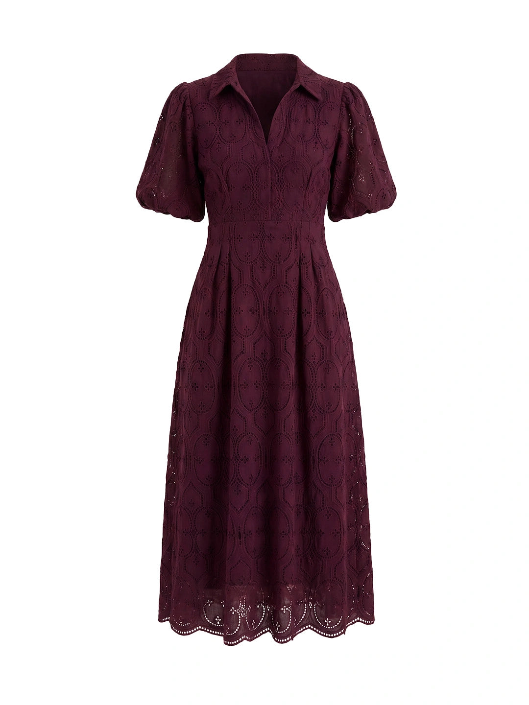 Embroidered puff sleeve long dress
