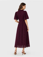 Embroidered puff sleeve long dress