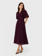 Embroidered puff sleeve long dress