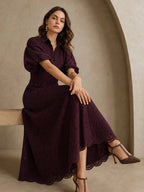Embroidered puff sleeve long dress