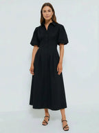 Embroidered puff sleeve long dress