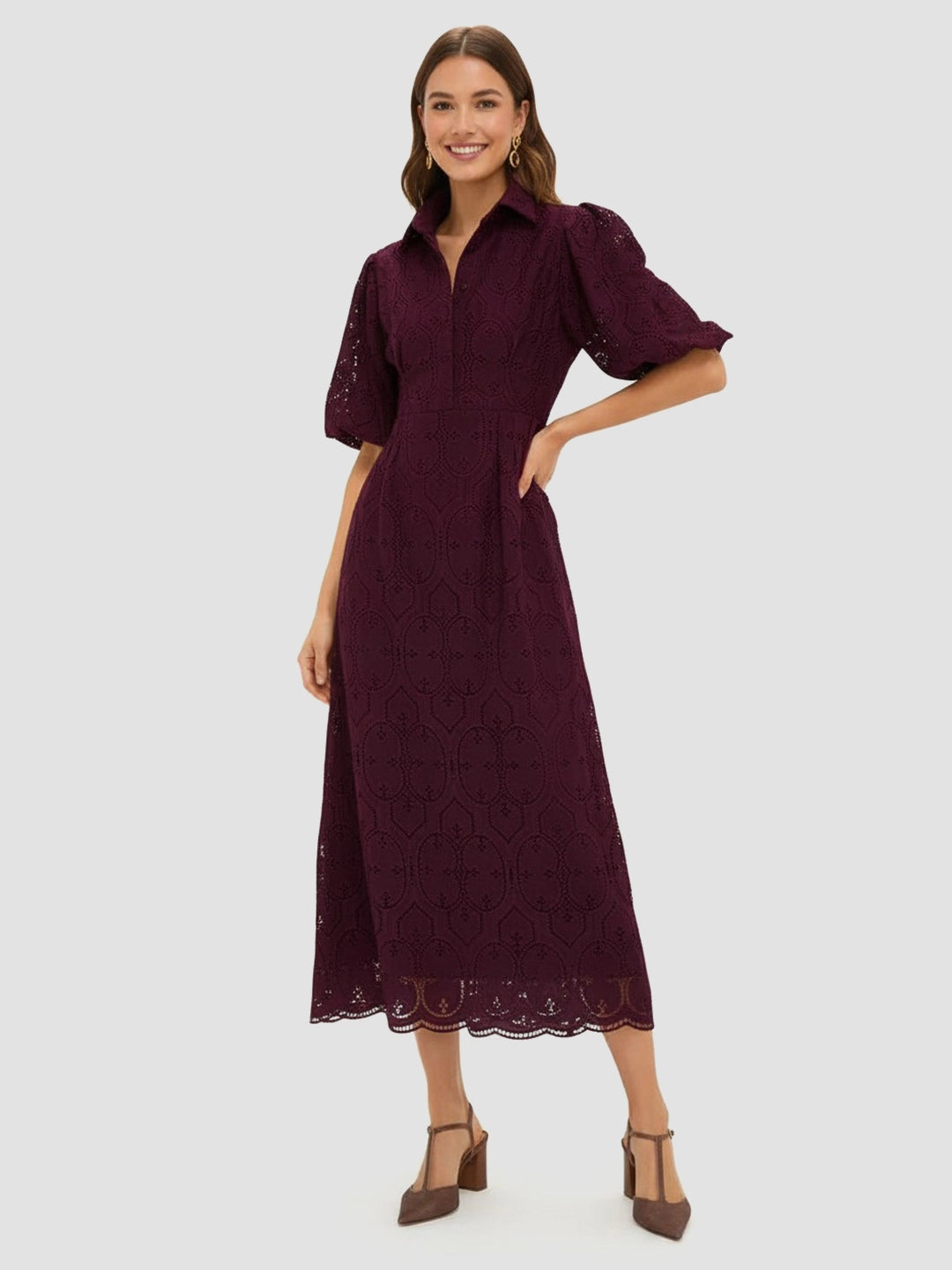 Embroidered puff sleeve long dress Secondary image