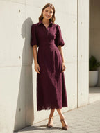 Embroidered puff sleeve long dress