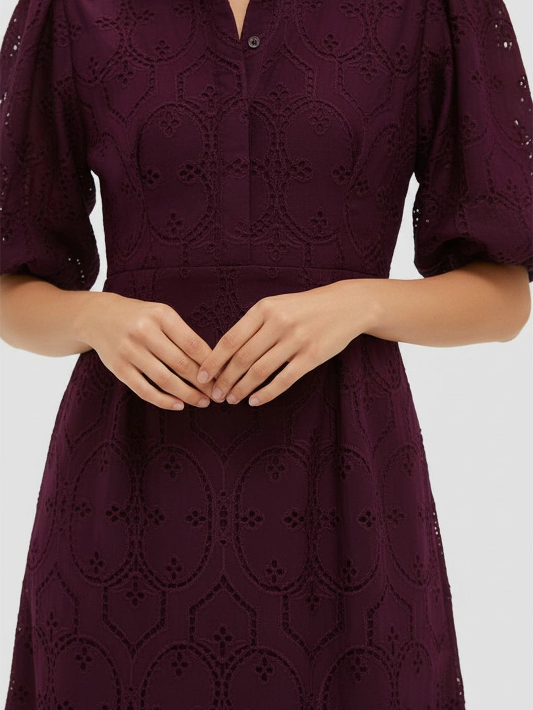 Embroidered puff sleeve long dress