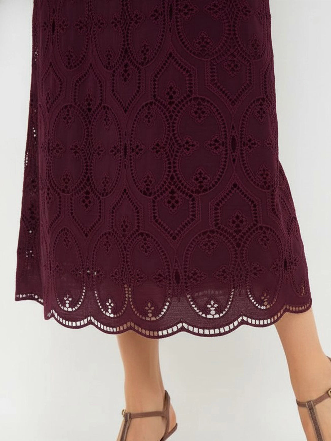 Embroidered puff sleeve long dress