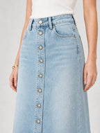 Eyelet Button Front Denim Slit Skirt