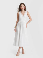 Eyelet Lace Cotton A-Line Midi Dress