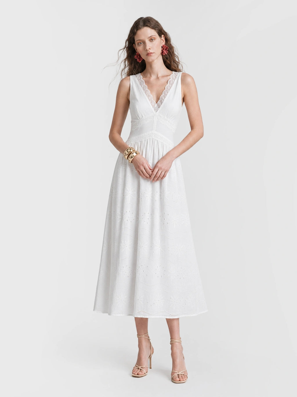 Eyelet Lace Cotton A-Line Midi Dress