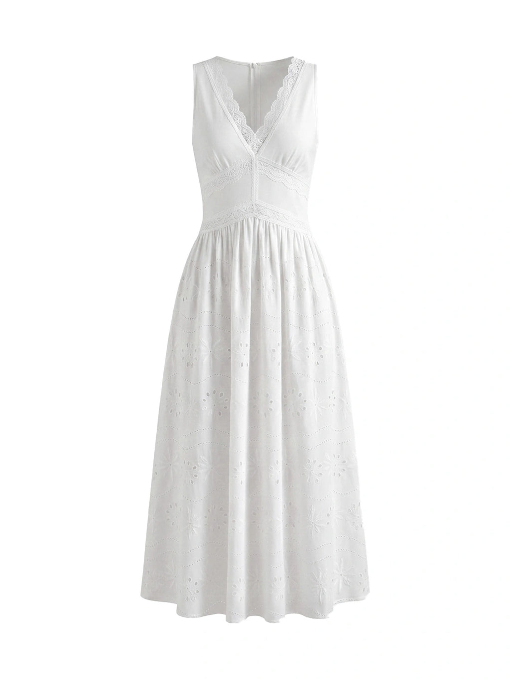 Eyelet Lace Cotton A-Line Midi Dress