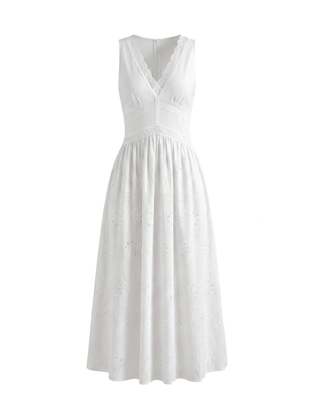 Eyelet Lace Cotton A-Line Midi Dress