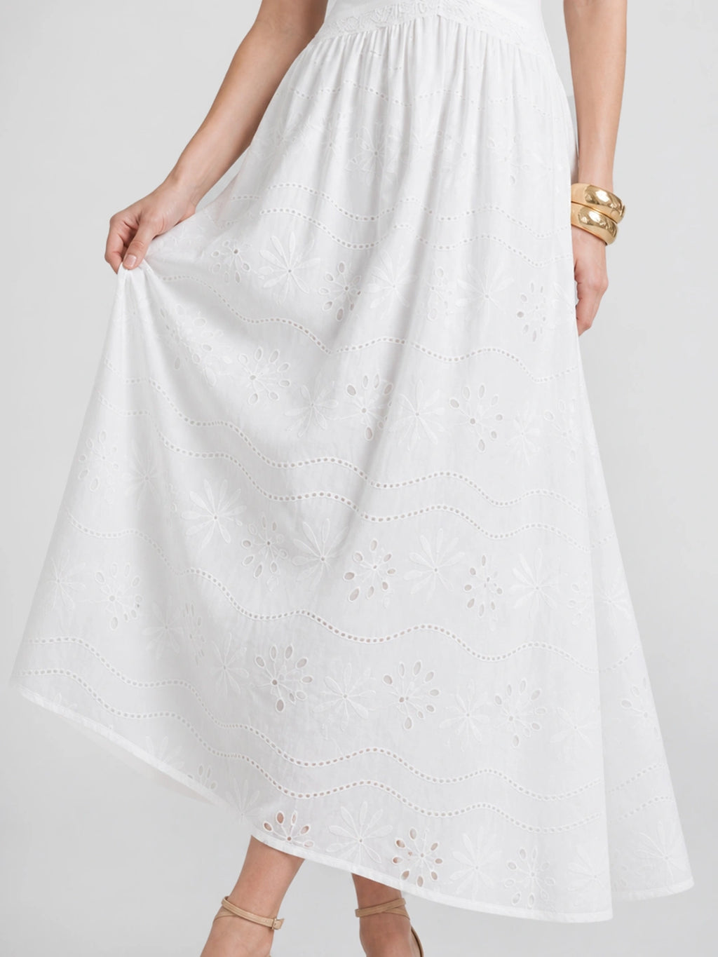 Eyelet Lace Cotton A-Line Midi Dress