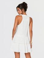 Eyelet Lace Cotton Buttoned Mini Dress