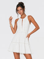 Eyelet Lace Cotton Buttoned Mini Dress