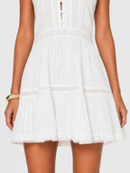 Eyelet Lace Cotton Buttoned Mini Dress