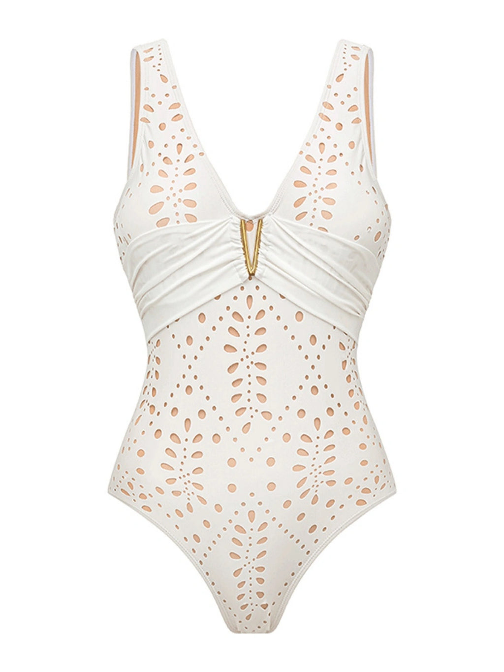 Eyelet One Piece Swimsuit with Cover Up Skirt
