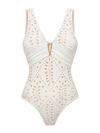 Eyelet One Piece Swimsuit with Cover Up Skirt