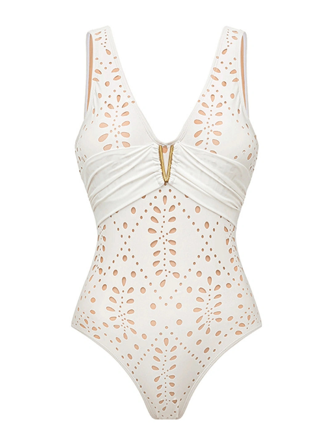 Eyelet One Piece Swimsuit with Cover Up Skirt