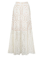 Eyelet One Piece Swimsuit with Cover Up Skirt