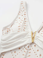 Eyelet One Piece Swimsuit with Cover Up Skirt