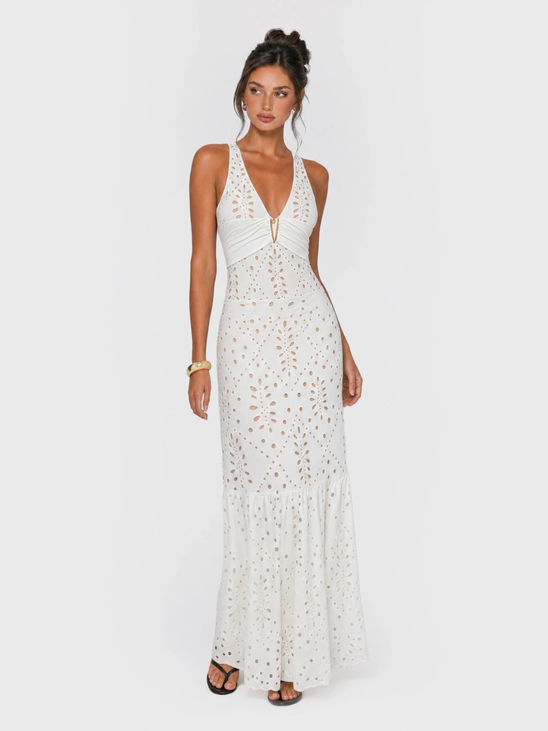 Eyelet One Piece Swimsuit with Cover Up Skirt