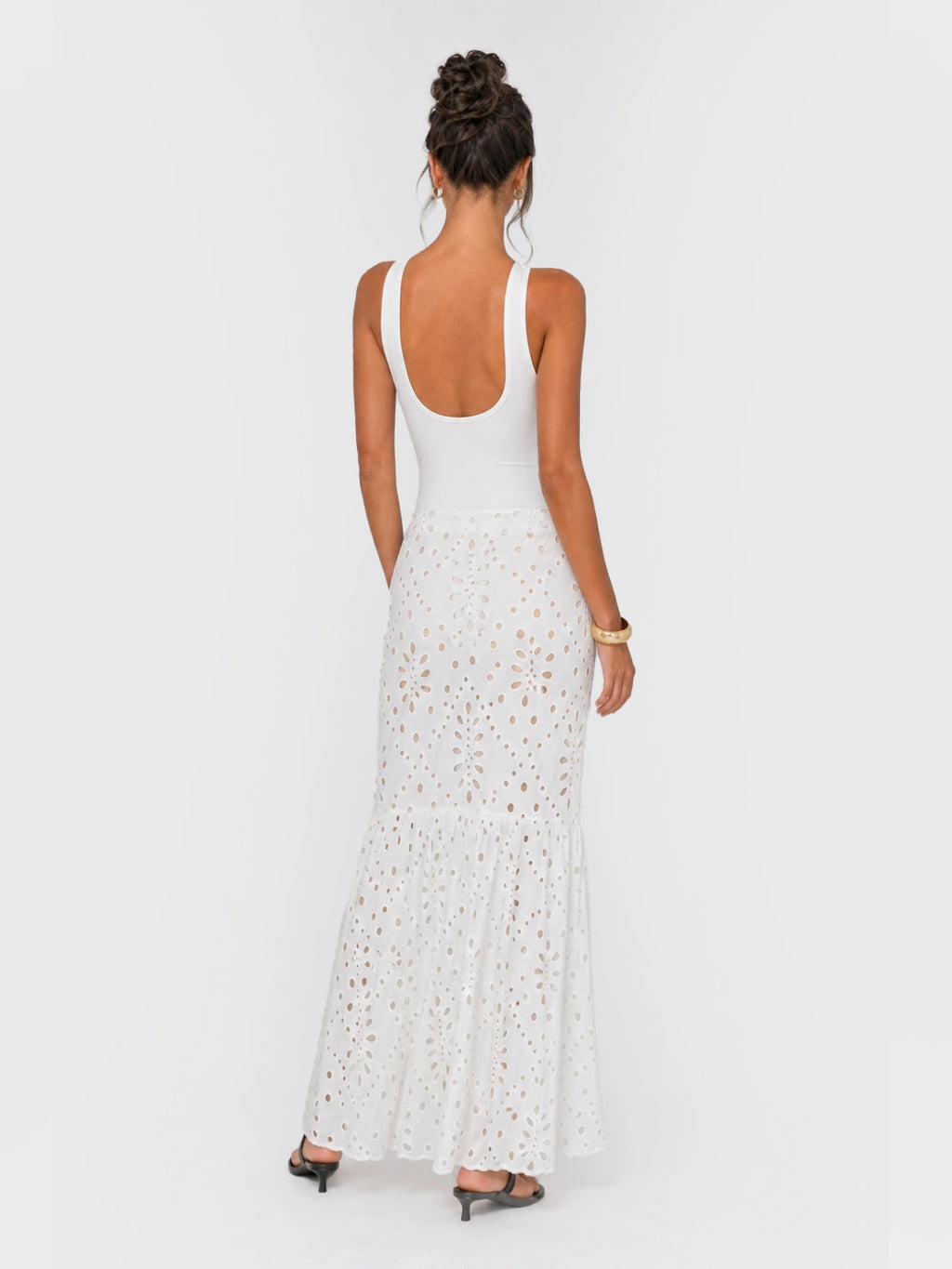 Eyelet One Piece Swimsuit with Cover Up Skirt