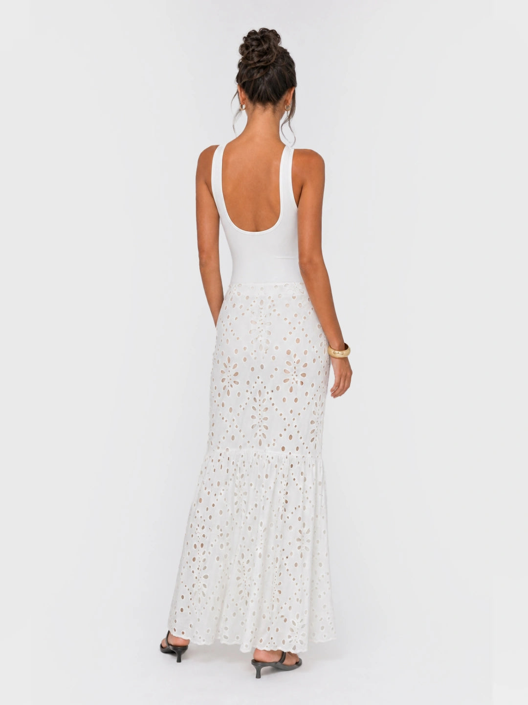 Eyelet One Piece Swimsuit with Cover Up Skirt