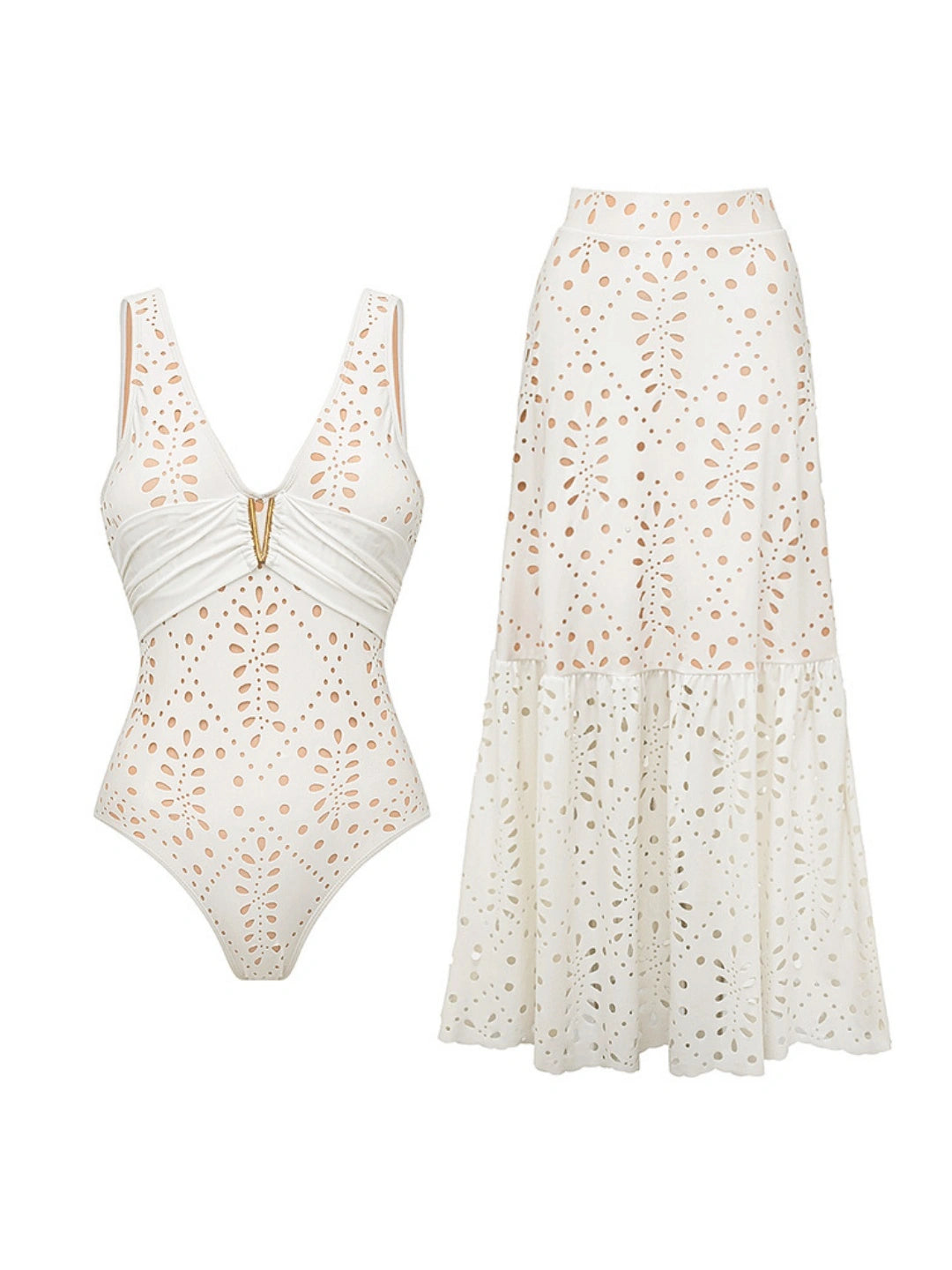 Eyelet One Piece Swimsuit with Cover Up Skirt Main image