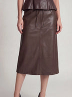 Faux Leather High-Waist Pencil Midi Skirt with Back Slit