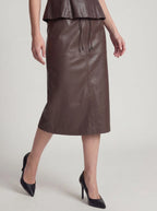 Faux Leather High-Waist Pencil Midi Skirt with Back Slit