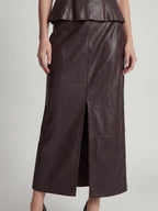 Faux Leather High-Waist Pencil Midi Skirt with Front Slit