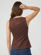High Neck Sleeveless Flared Top with Faux Pockets