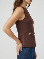 High Neck Sleeveless Flared Top with Faux Pockets