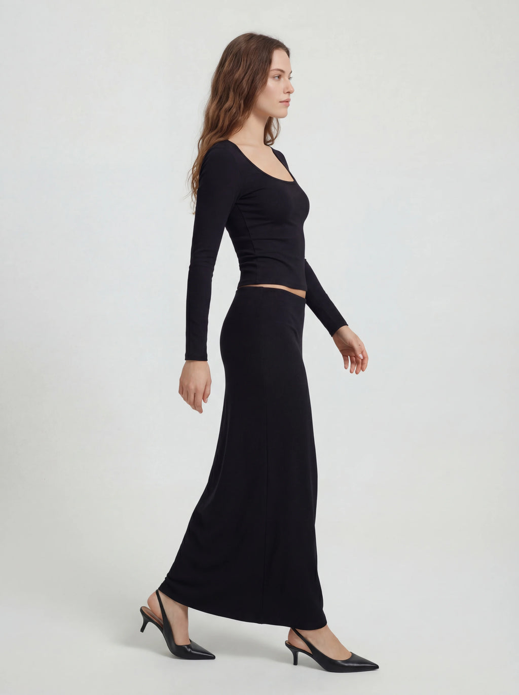 Fitted Ribbed Cotton Maxi Skirt