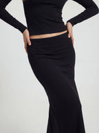 Fitted Ribbed Cotton Maxi Skirt