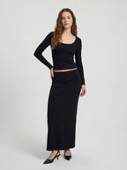 Fitted Ribbed Cotton Maxi Skirt