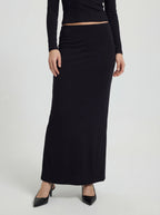 Fitted Ribbed Cotton Maxi Skirt