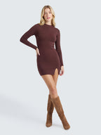 Fitted round neck sweater dress