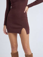 Fitted round neck sweater dress