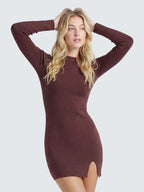 Fitted round neck sweater dress