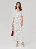 Floral V Neck Puff Sleeve Mermaid Maxi Dress