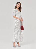 Floral V Neck Puff Sleeve Mermaid Maxi Dress