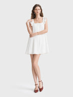 Flutter-Sleeve Button Cotton A-line Mini Dress