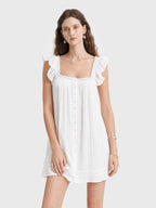 Flutter-Sleeve Button Cotton A-line Mini Dress